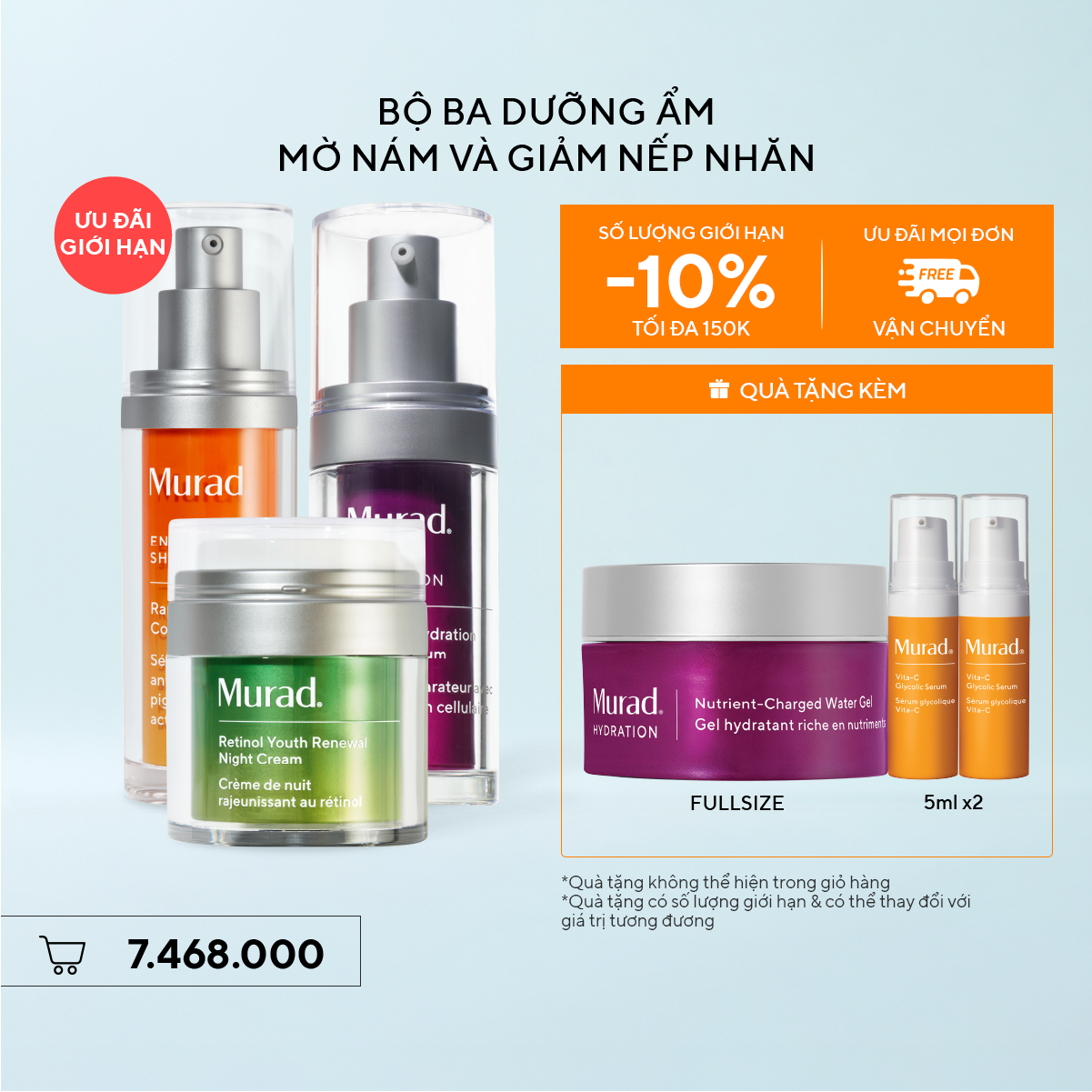 Bộ ba dưỡng ẩm, mờ nám và giảm nếp nhăn - Rapid Dark Spot & Cellular Serum & Retinol Night Cream