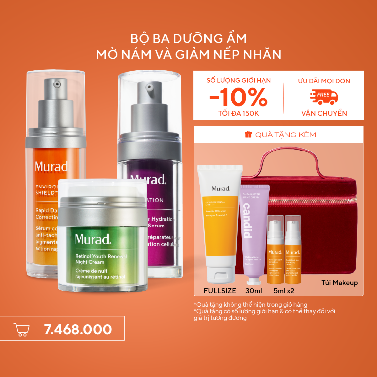 Bộ ba dưỡng ẩm, mờ nám và giảm nếp nhăn - Rapid Dark Spot & Cellular Serum & Retinol Night Cream
