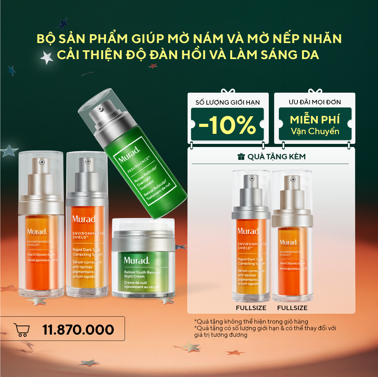 Bộ sản phẩm giúp mờ nám và mờ nếp nhăn, cải thiện độ đàn hồi và làm sáng da