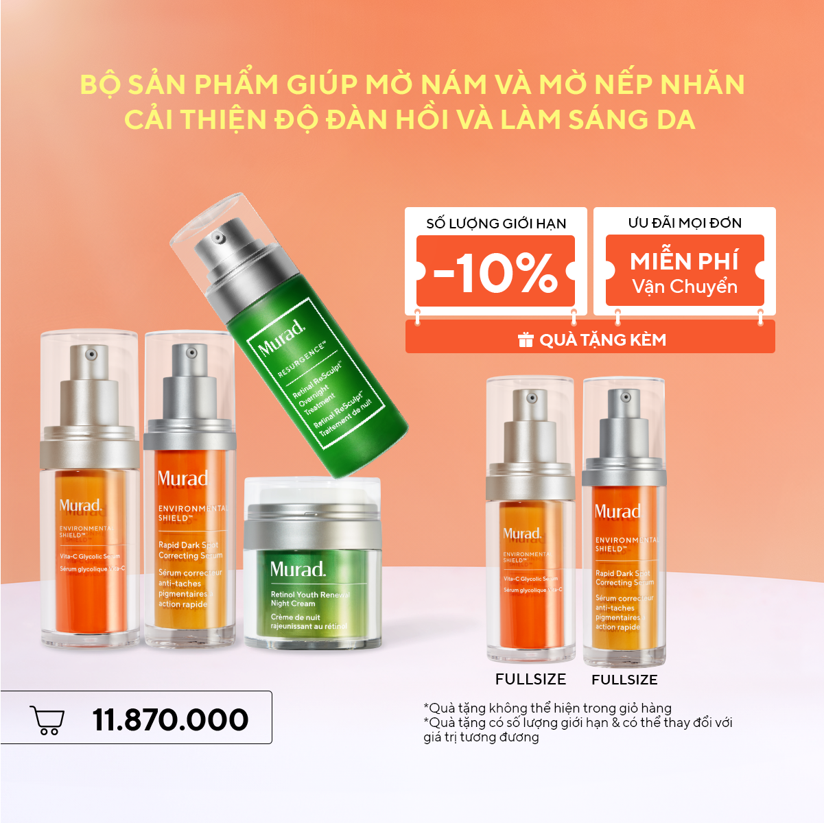 Bộ sản phẩm giúp mờ nám và mờ nếp nhăn, cải thiện độ đàn hồi và làm sáng da