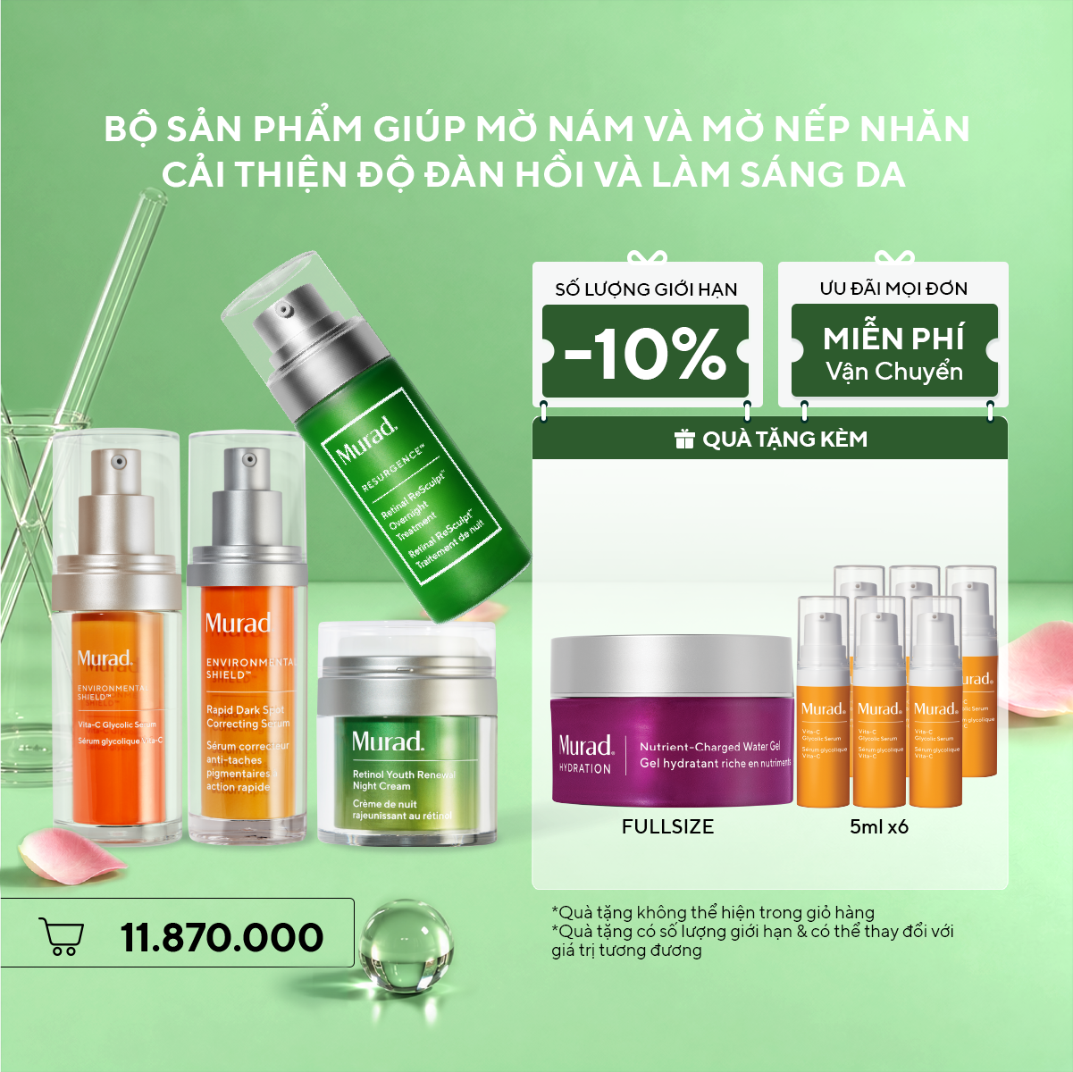 Bộ sản phẩm giúp mờ nám và mờ nếp nhăn, cải thiện độ đàn hồi và làm sáng da