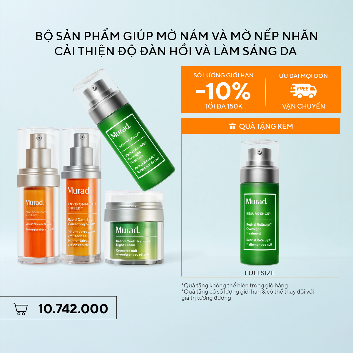 Bộ sản phẩm giúp mờ nám và mờ nếp nhăn, cải thiện độ đàn hồi và làm sáng da