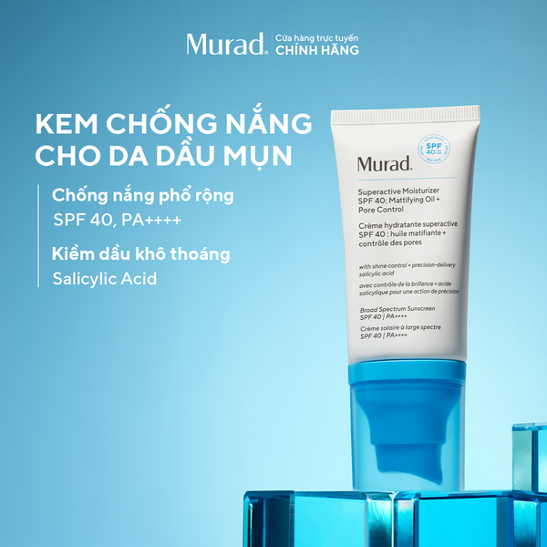 ACNE - KEM CHỐNG NẮNG HỖ TRỢ GIẢM DẦU THỪA & SE KHÍT LỖ CHÂN LÔNG - MURAD SUPERACTIVE MOISTURIZER SPF40 50ML