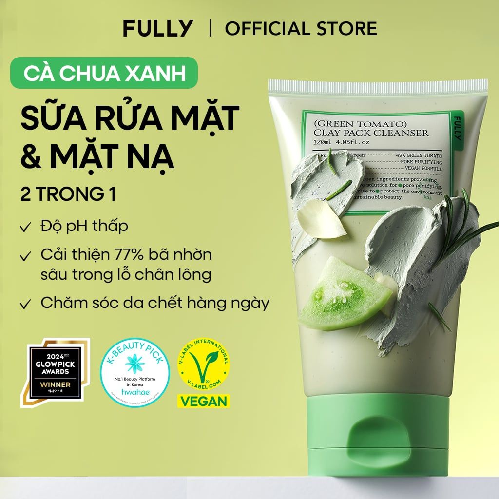  Sữa rửa mặt kiêm mặt nạ đất sét cà chua xanh 120ml 
