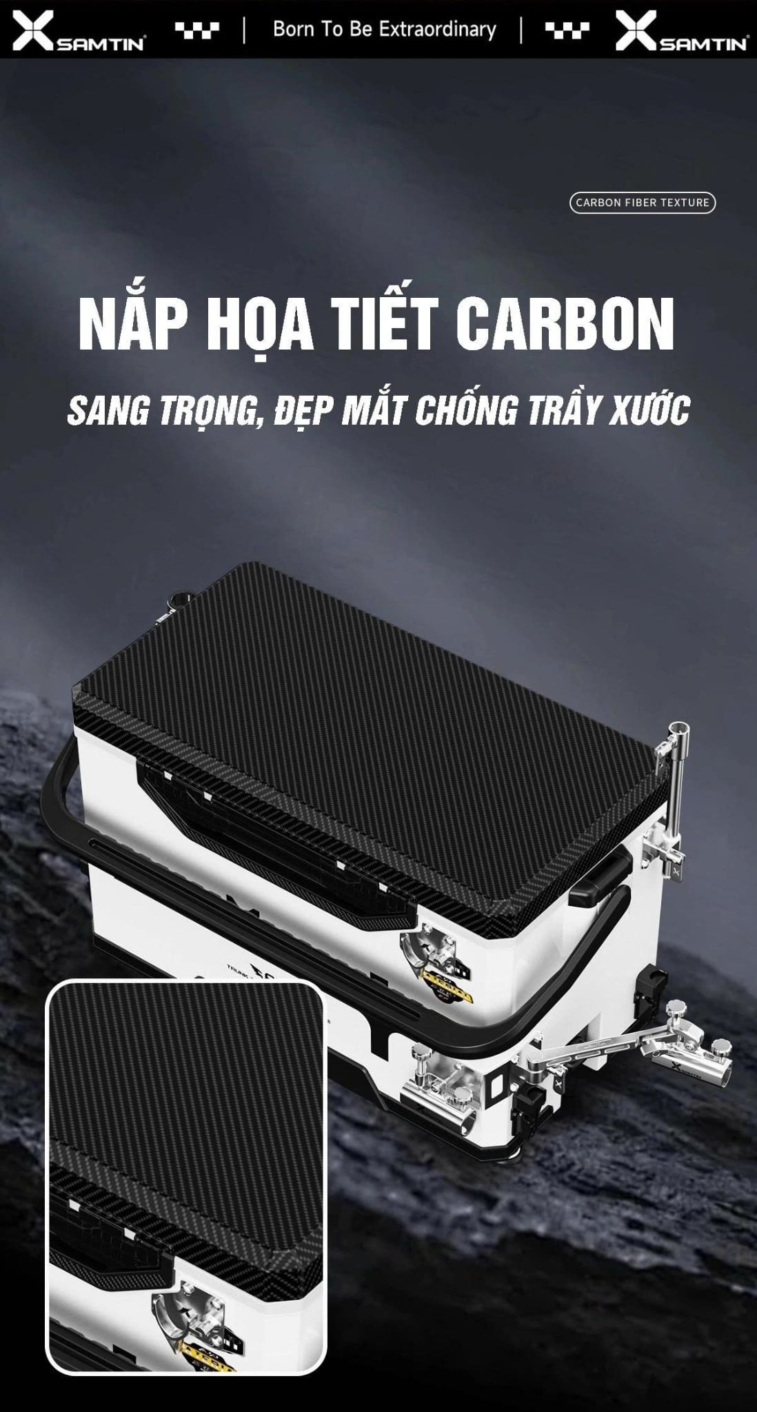  Thùng Câu Xsamtin 3300E Bộ 5 PAT INOX Thế hệ II PRO 2026 - Mặt Carbon 