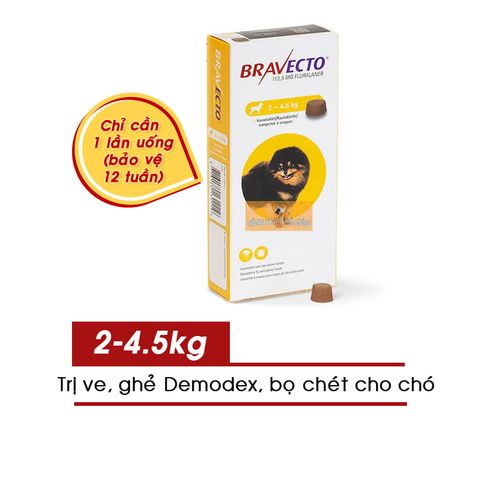  [Thanh lý]Viên Bravecto Trị Ve, Ghẻ, Bọ Chét, Demodex Cho Chó 2-4.5kg cận date 