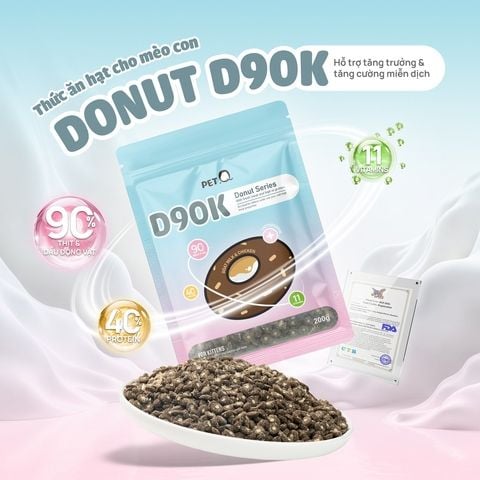  Hạt Donut D90K PetQ Dành Cho Mèo Con (Mix Topping Ruốc Gà) 200g 