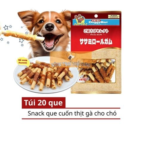  Snack Doggyman Que Cuốn Thịt Gà 20 Cây Mini Cho Chó Mọi Lứa Tuổi 
