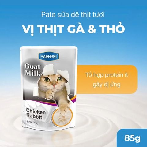  Pate Sữa Dê Faenbei Cho Mèo Từ 3 Tháng Tuổi, Giúp Tốt Cho Hệ Tiêu Hóa - 85g 
