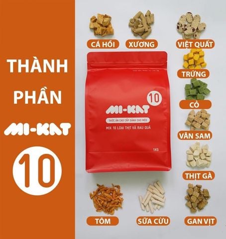  Hạt Mi-Kat Mix 10 Loại Thịt, Rau Quả Tươi Cho Mèo 200g 