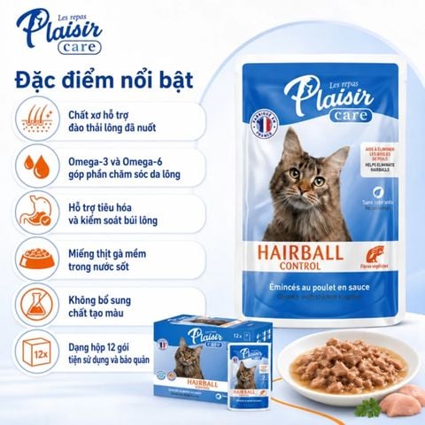  Pate Plaisir Sốt Gà Dạng Viên Hỗ Trợ Tiêu Hóa, Tiêu Búi Lông Cho Mèo 85gr 