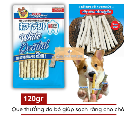  Que Nhai Da Bò Sạch Răng Cho Chó DoggyMan White Dental 120g 