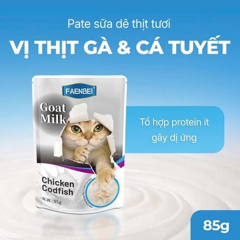  Pate Sữa Dê Faenbei Cho Mèo Từ 3 Tháng Tuổi, Giúp Tốt Cho Hệ Tiêu Hóa - 85g 