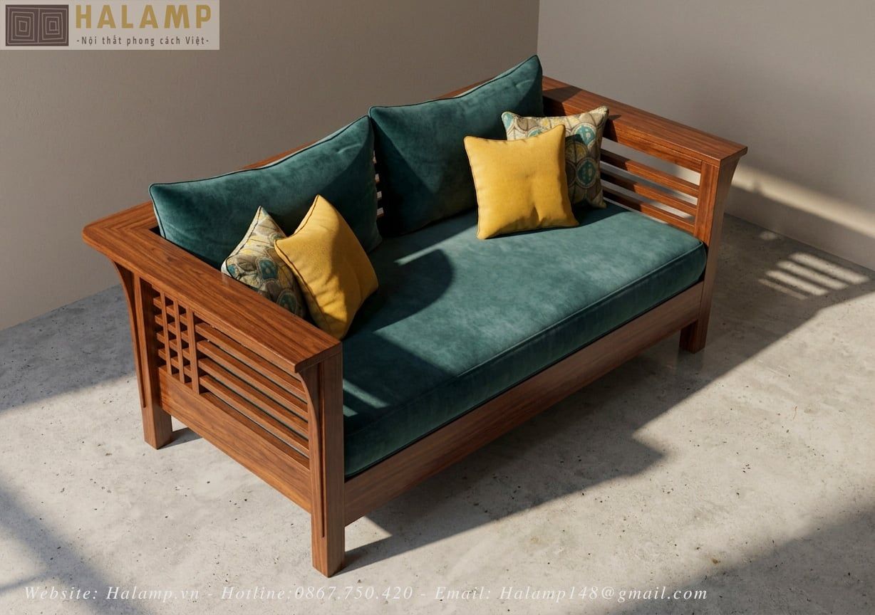  Sofa gỗ Việt hiện đại cho phòng khách rộng Halamp SF031 