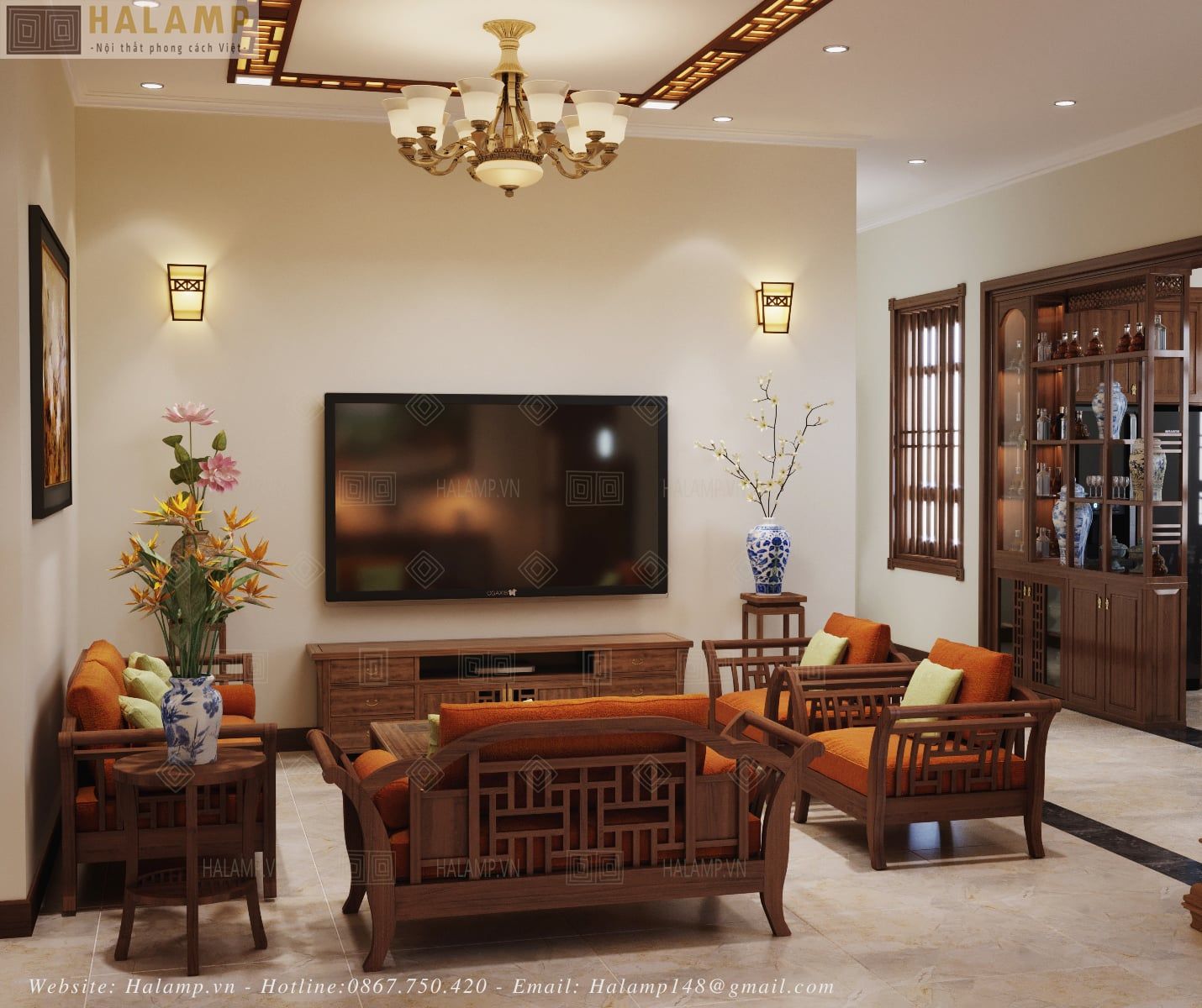  Bộ sofa gỗ việt Á Đông Halamp SF019 