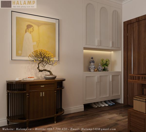  Tủ Console Gỗ Tự Nhiên Dáng Bán Nguyệt Phong Cách Việt Đương Đại C008 