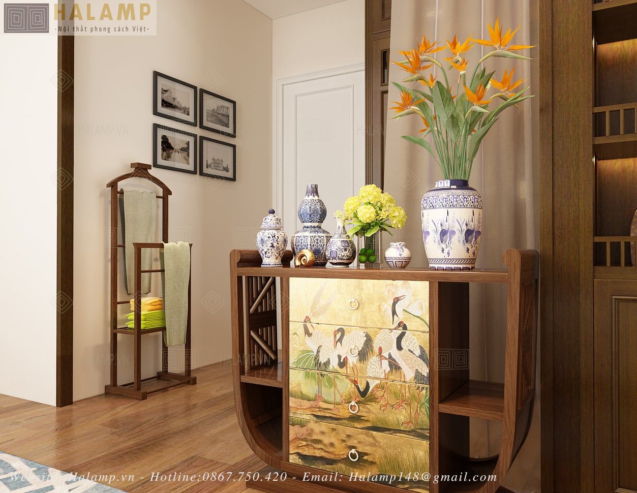  Bàn Console Gỗ Kết Hợp Tranh Sơn Mài C001 