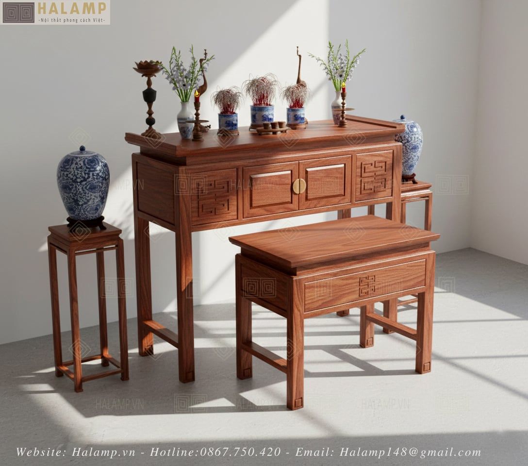  Bàn thờ gỗ Việt đơn giản hiện đại Halamp BTV008 