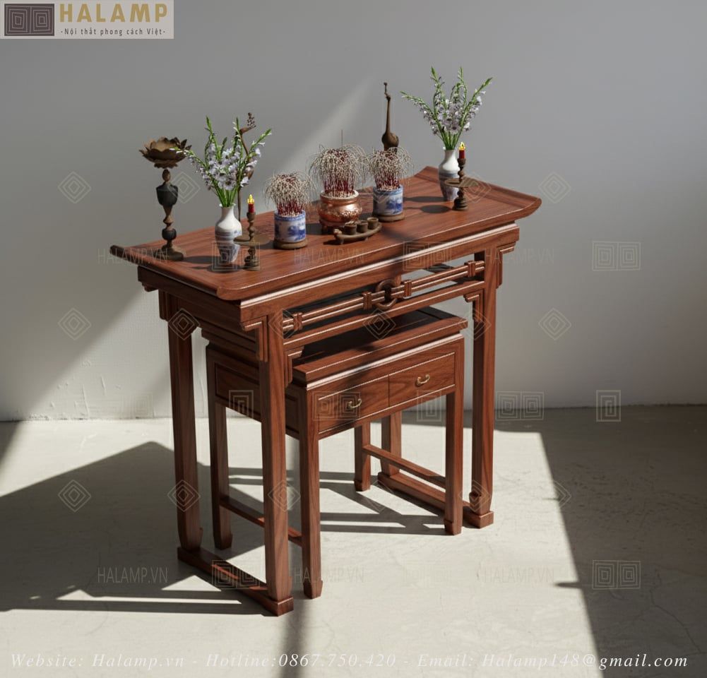  Bàn thờ gỗ Việt đơn giản không nặng nề Halamp BTV009 