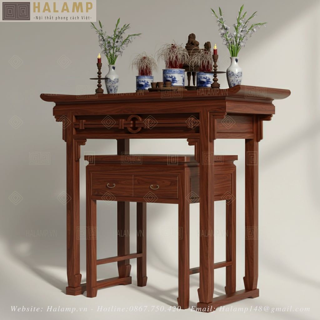  Bàn thờ gỗ Việt đơn giản không nặng nề Halamp BTV009 