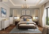  Giường ngủ Indochine cho phòng master bọc nỉ gỗ tự nhiên GN013 