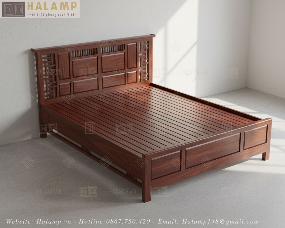  Mẫu giường ngủ gỗ tự nhiên hiện đại Halamp 02 