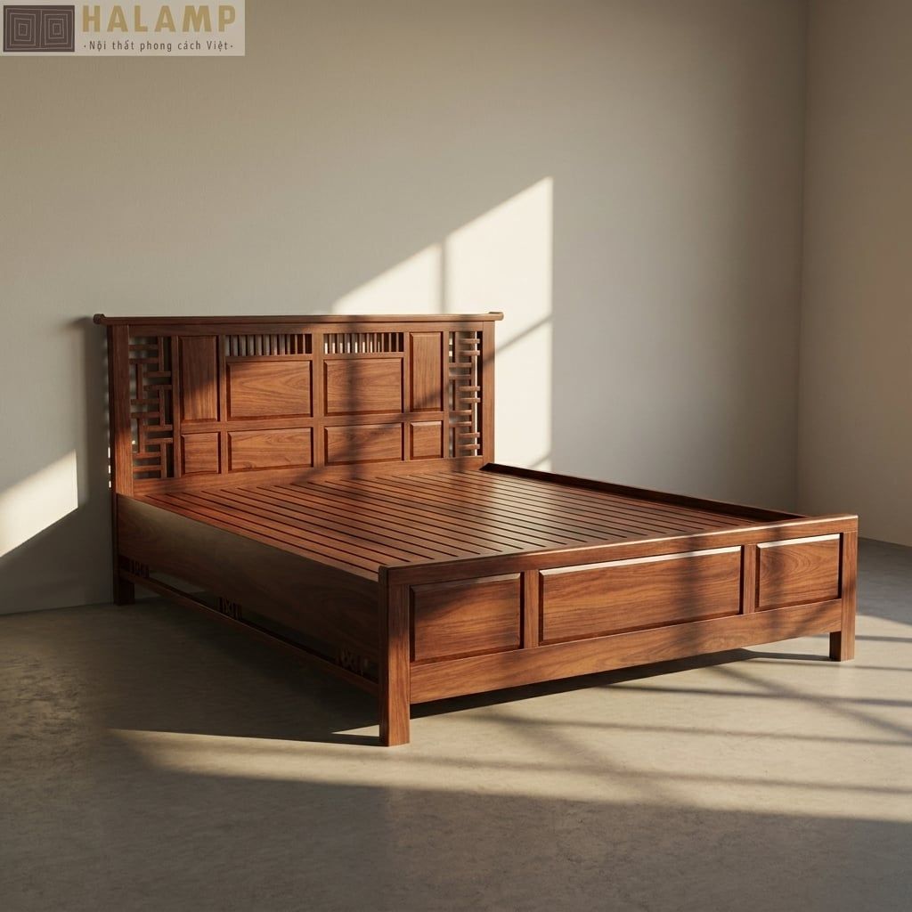  Giường Ngủ Gỗ Gụ Tự Nhiên Phong Cách Đông Dương Đương Đại GN004 