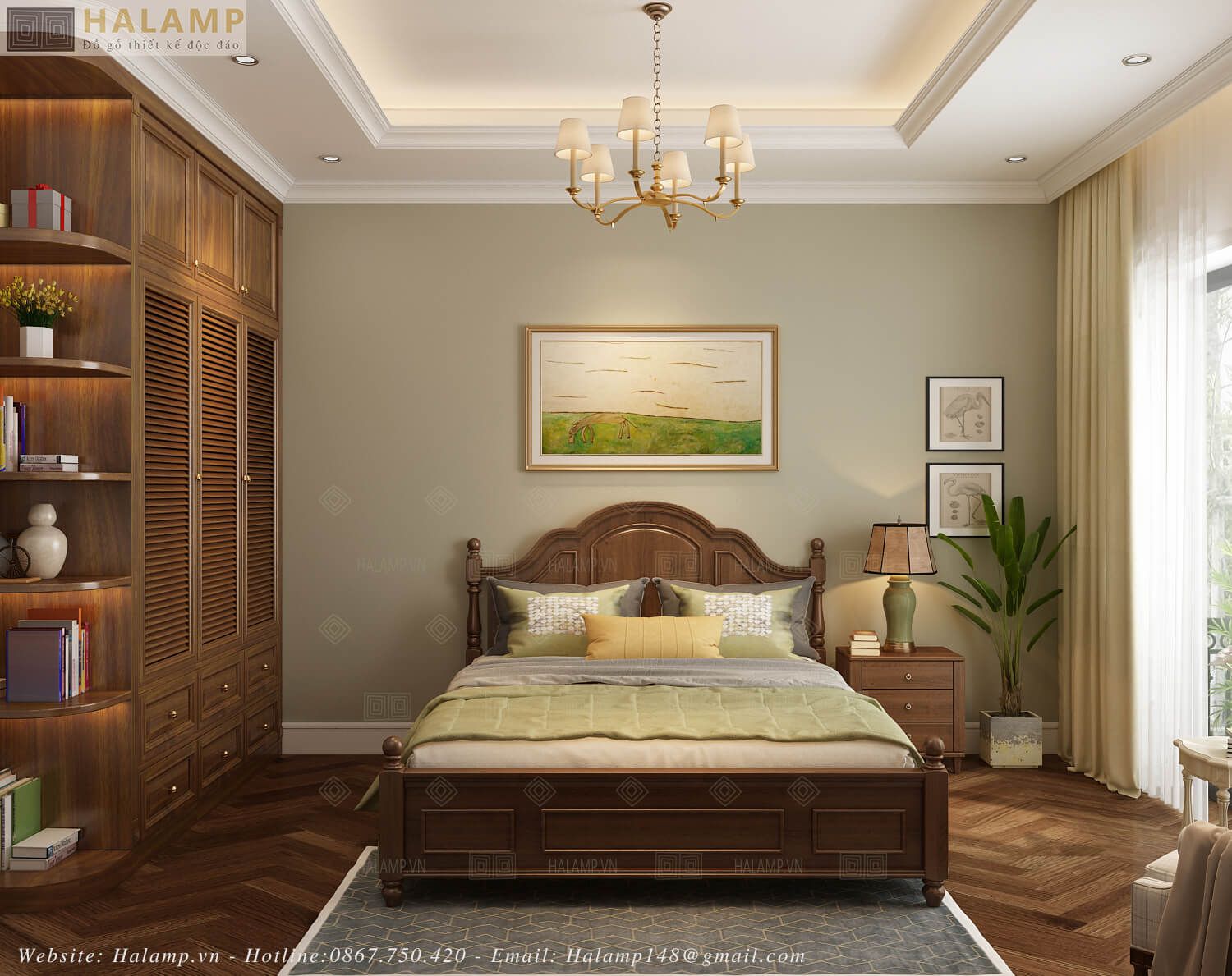  Giường ngủ Indochine gỗ tự nhiên GN012 