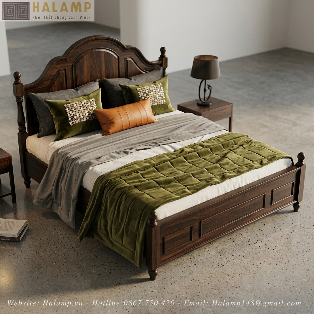  Giường ngủ Indochine gỗ tự nhiên GN012 