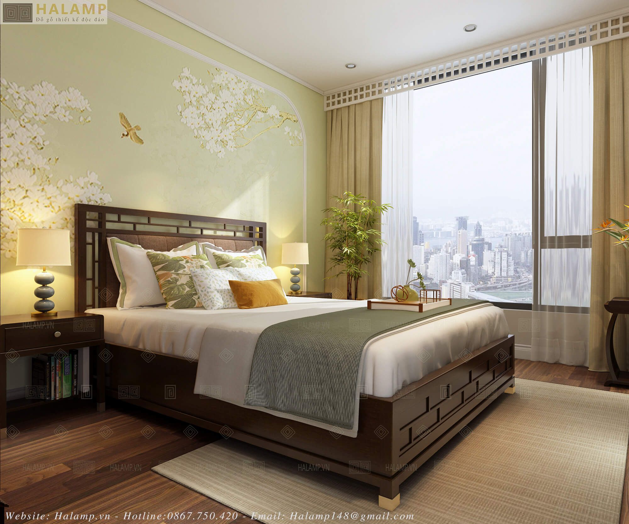 Giường Ngủ Gỗ Tự Nhiên Phong Cách Việt Đương Đại GN010 