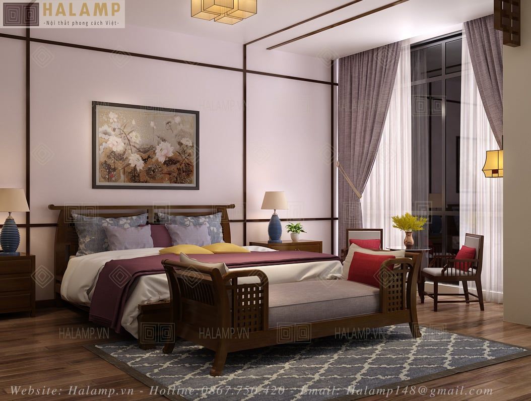  Giường Ngủ Gỗ Tự Nhiên Phong Cách Á Đông Cho Phòng Master GN006 