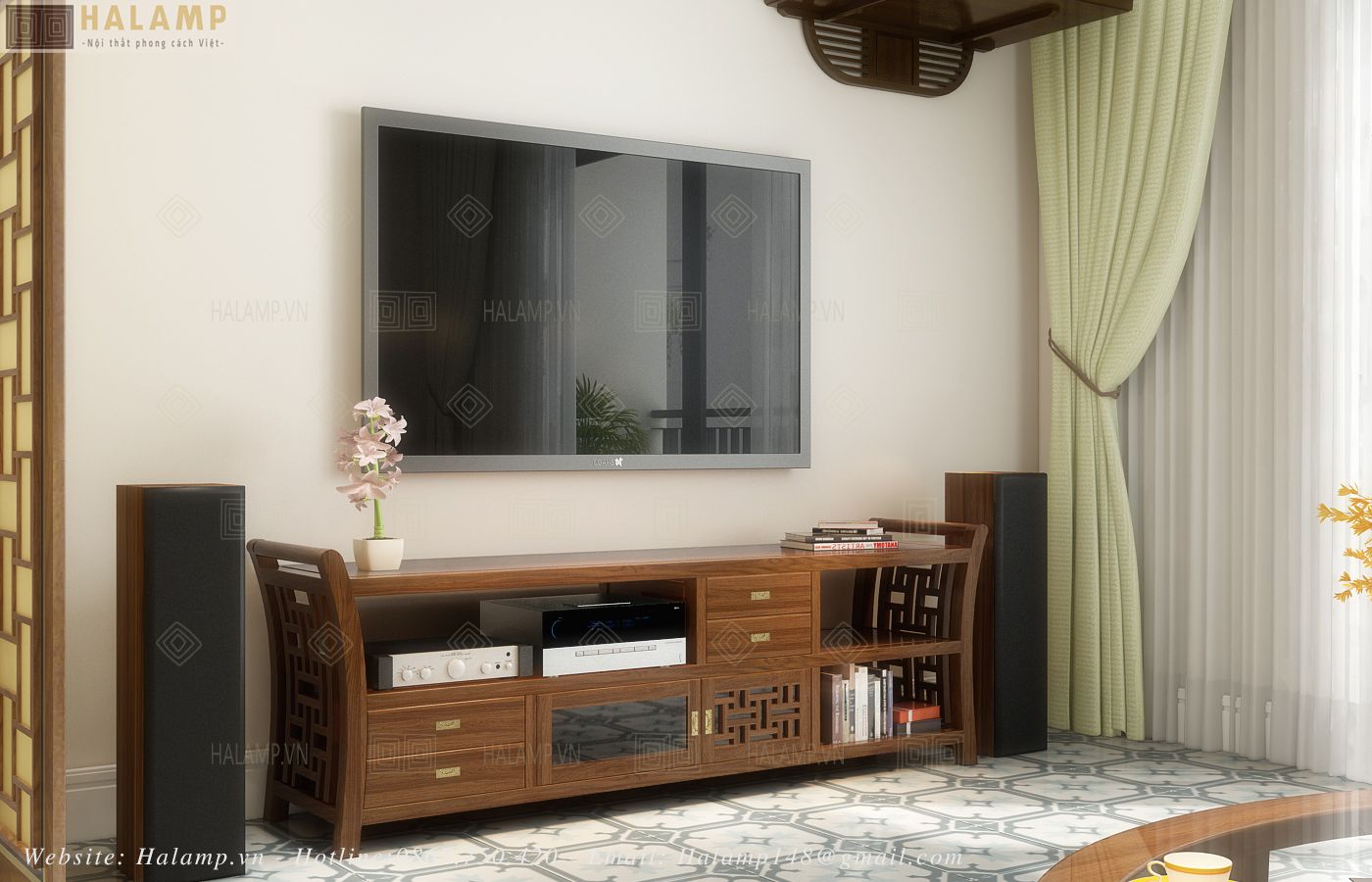 Mẫu tủ kệ ti vi grand bois indochine halamp KTV004 