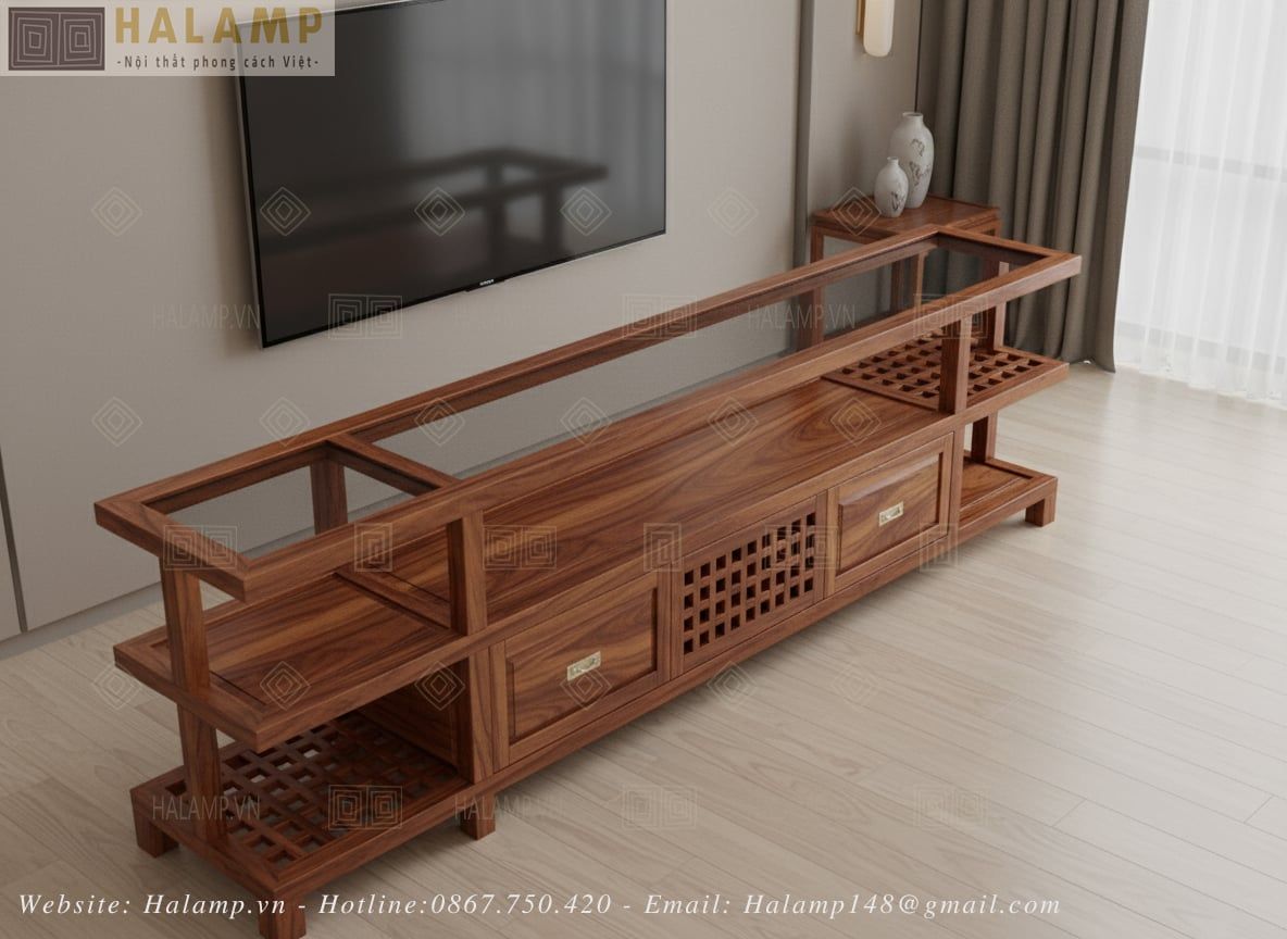  Mẫu tủ kệ ti vi gỗ tự nhiên hiện đại nội thất gỗ Việt KTV007 