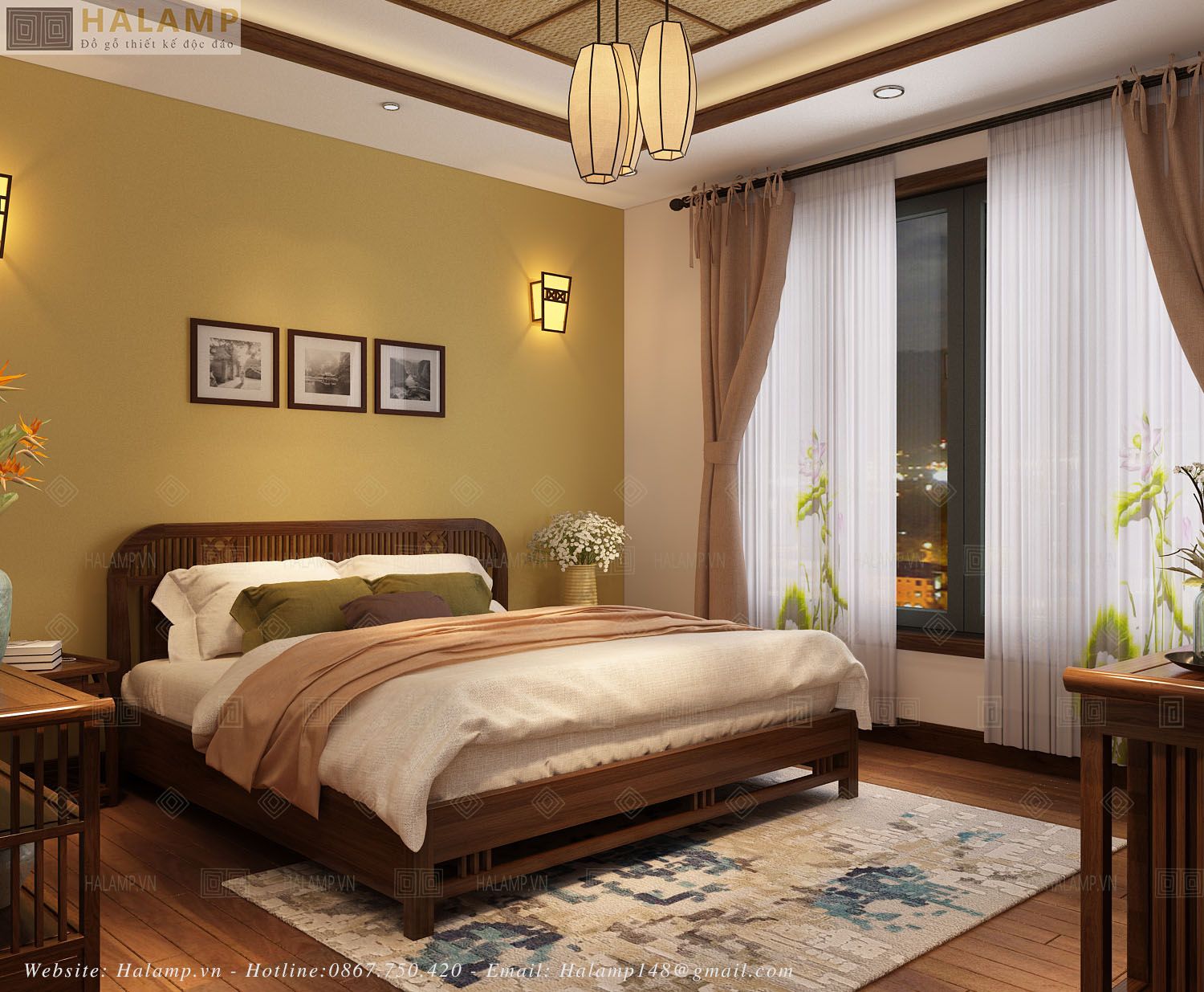  Mẫu giường ngủ gỗ Sồi tự nhiên Halamp 04S 
