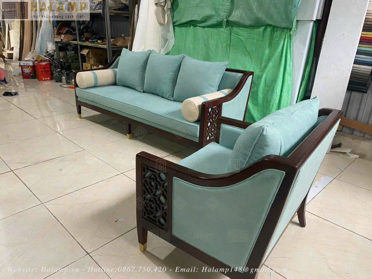 Đặt đóng sofa gỗ indochine Halamp SF021 