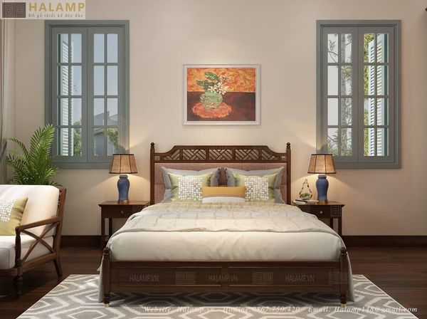  Mẫu Giường Ngủ Gỗ Tự Nhiên Bọc Đầu Giường Halamp 5B 