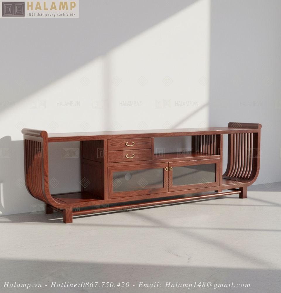  Mẫu tủ kệ ti vi gỗ Việt Art deco KTV005 