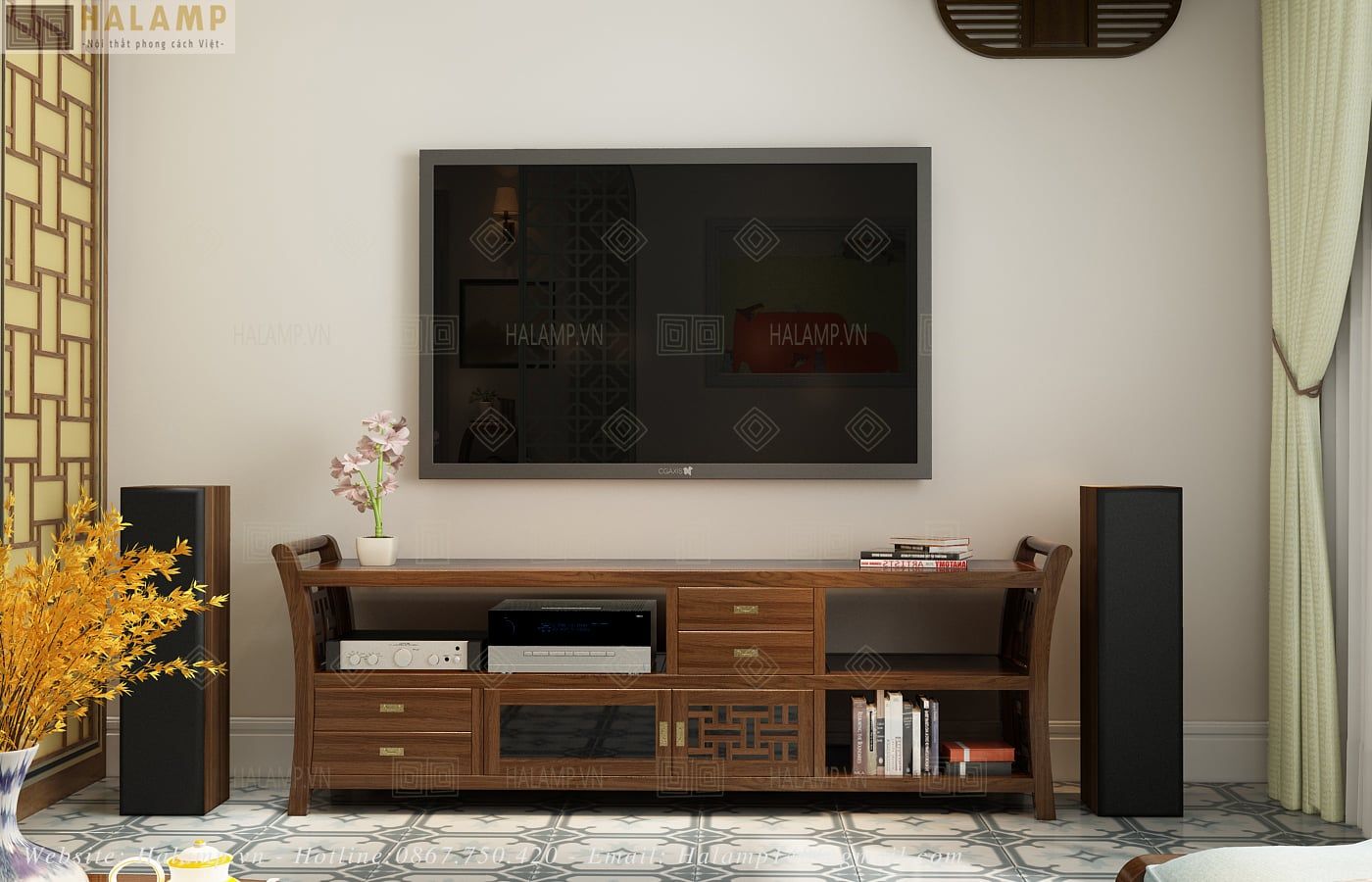  Mẫu tủ kệ ti vi grand bois indochine halamp KTV004 