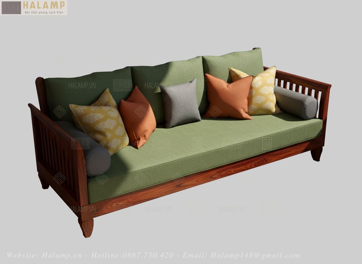  Bàn ghế sofa gỗ phòng khách hiện đại Halamp SF005 