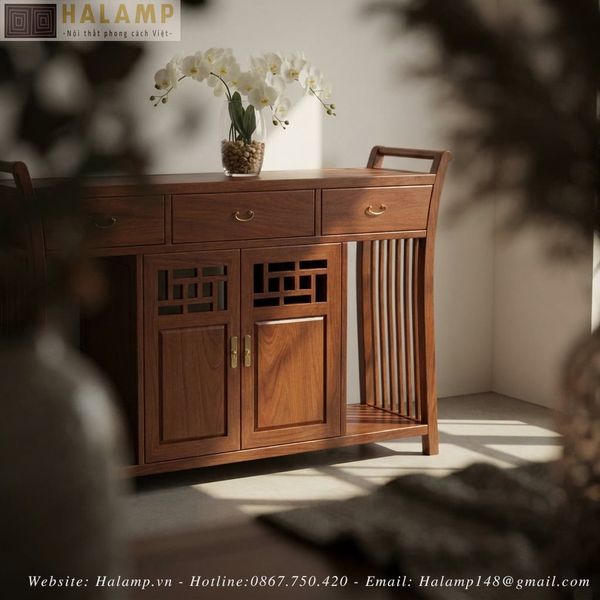 tủ console gỗ tự nhiên phong cách á đông