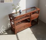  Tủ Console Gỗ Tự Nhiên Mặt Kính Họa Tiết Á Đông C010 