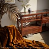  Tủ Console Gỗ Tự Nhiên Mặt Kính Họa Tiết Á Đông C010 