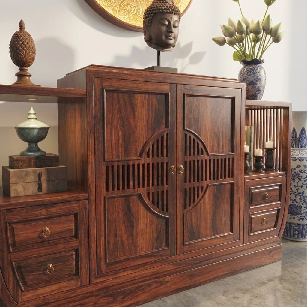  Tủ Đặt Tượng Phật Gỗ Tự Nhiên Phong Cách Việt Đương Đại TT001 