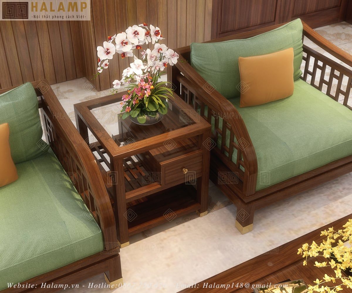  Sofa gỗ Việt nhẹ nhàng tinh tế Halamp SF025 