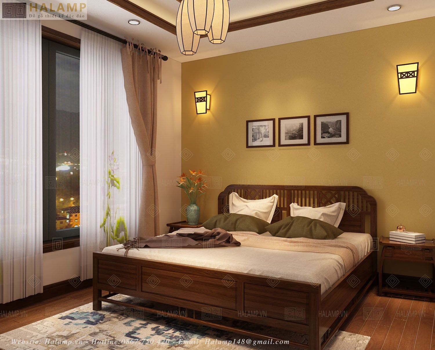  Mẫu giường ngủ gỗ Sồi tự nhiên Halamp 04S 