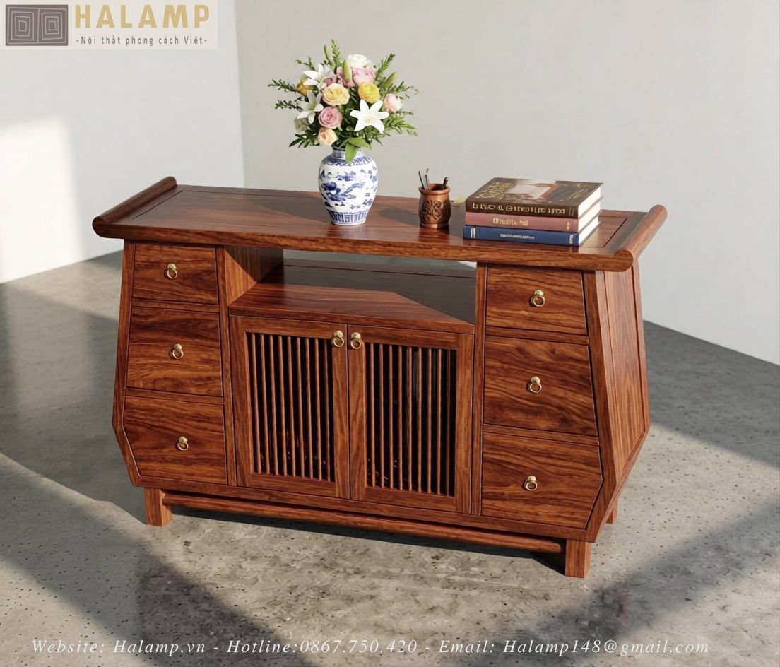 Tủ Console Gỗ Tự Nhiên Phong Cách Việt Đương Đại C007 