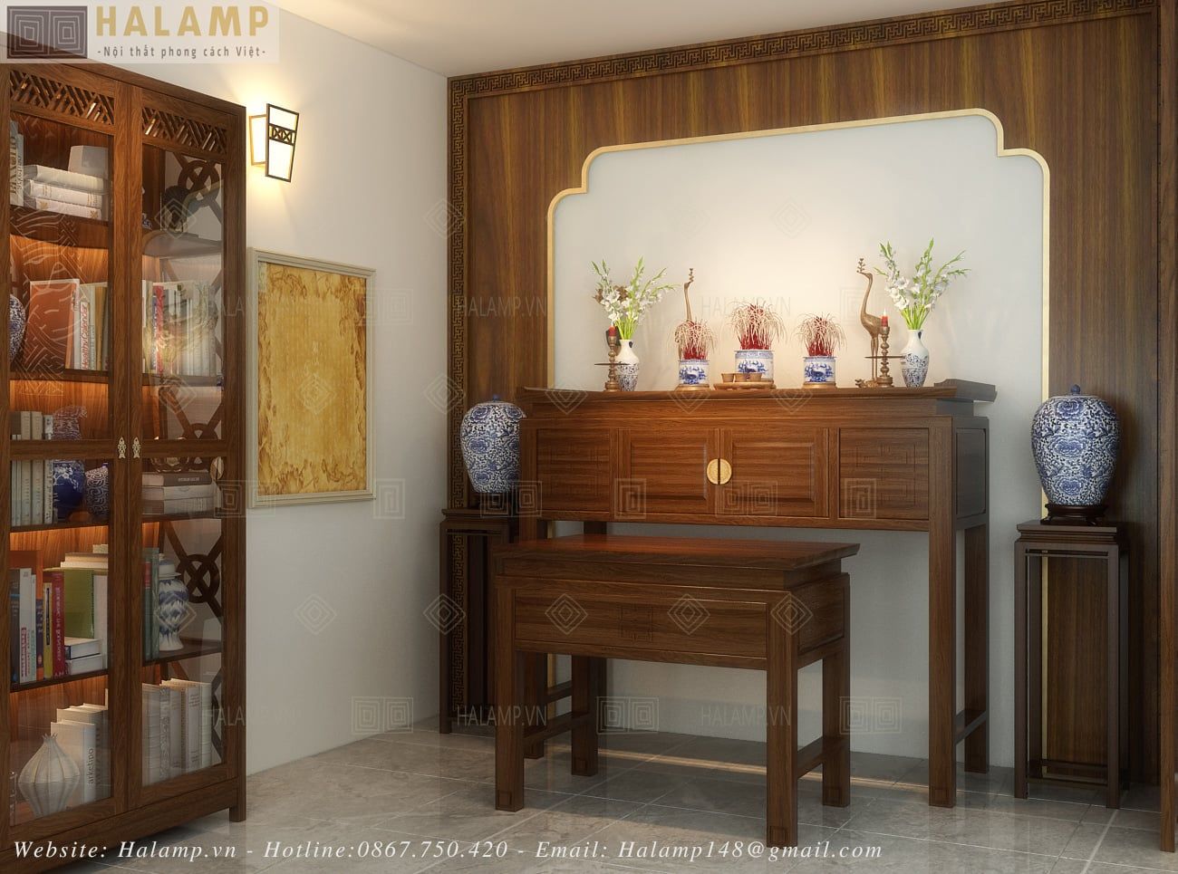  Bàn thờ gỗ Việt đơn giản hiện đại Halamp BTV008 