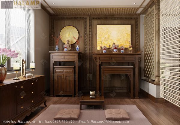 Mẫu bàn thờ Phật và bàn thờ gia tiên Halamp