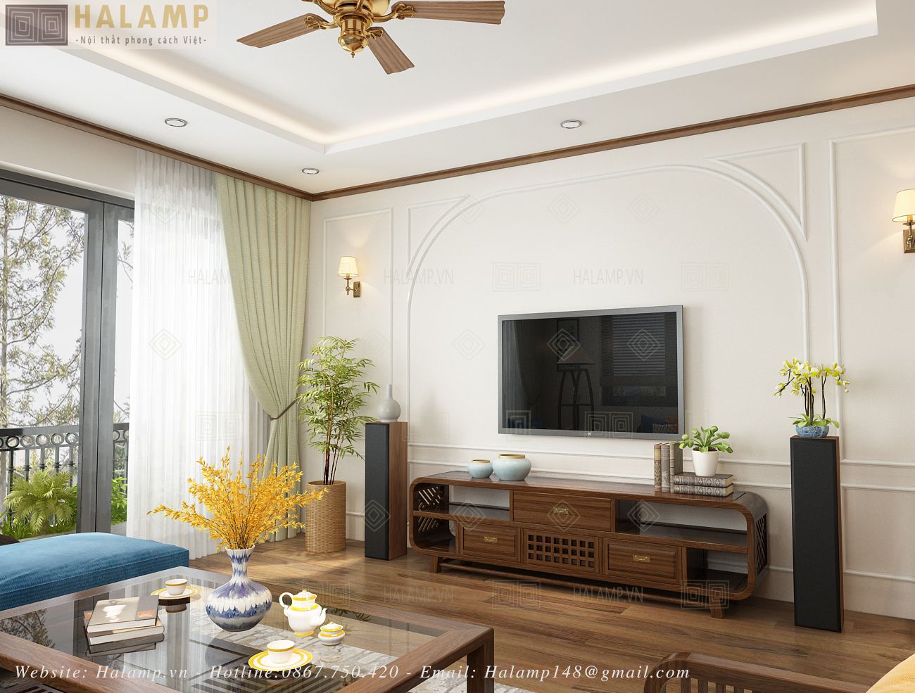  Kệ ti vi phòng khách gỗ Việt Halamp KTV002 