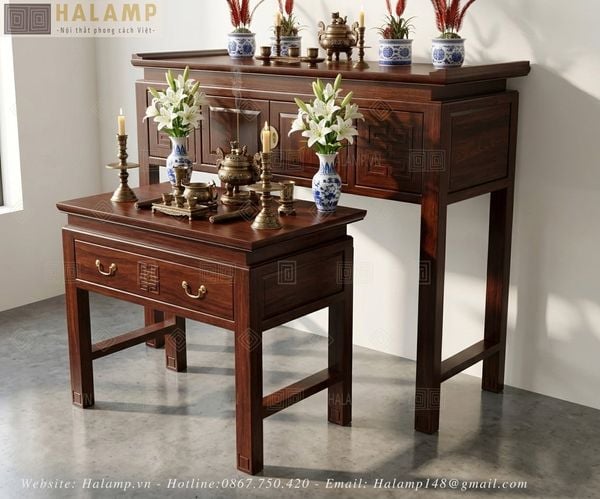 Bàn thờ gỗ Việt đơn giản hiện đại Halamp BTV008 